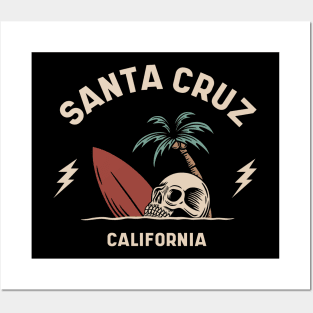 Vintage Surfing Santa Cruz California // Retro Surf Skull Posters and Art